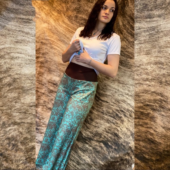 Tooled Turquoise Palazzo Pants - Picture 2 of 6